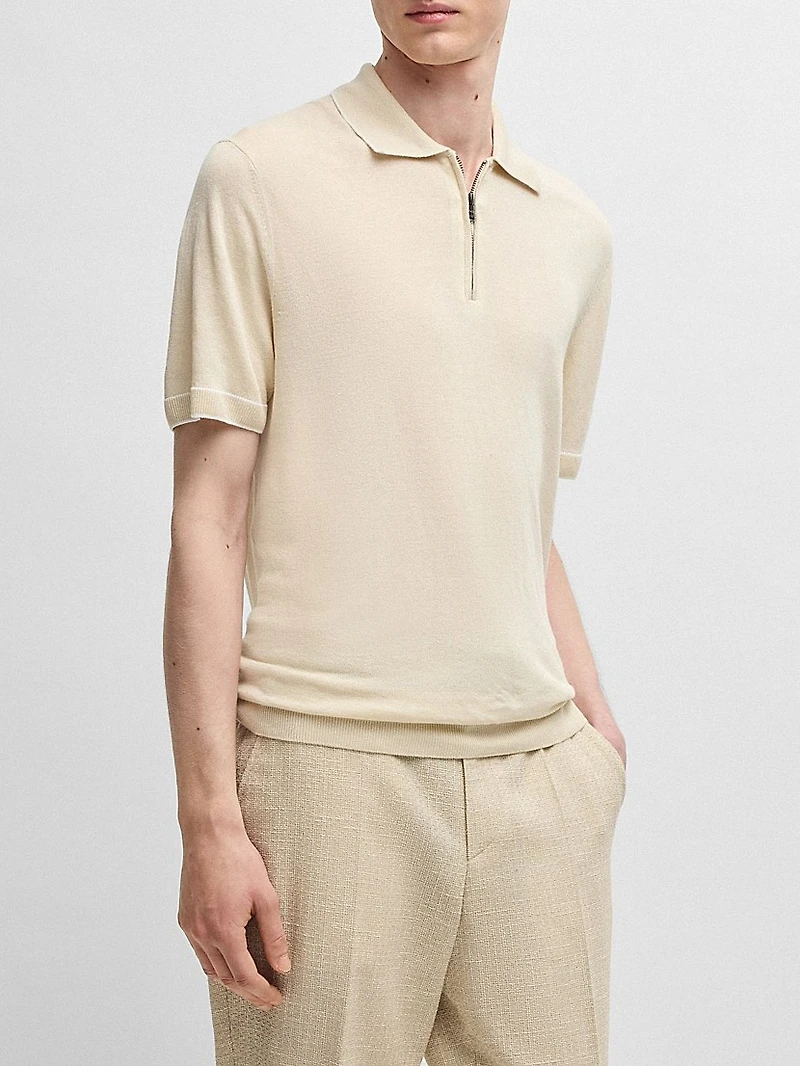 Linen-Blend Sweater with Zip Placket