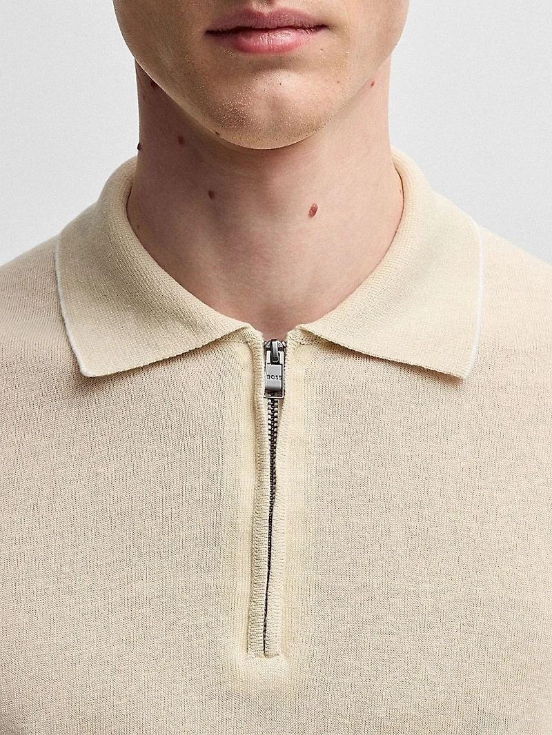 Linen-Blend Sweater with Zip Placket