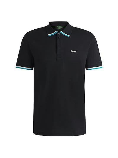 Paddy Knit Polo Shirt Cotton with Striped Trims