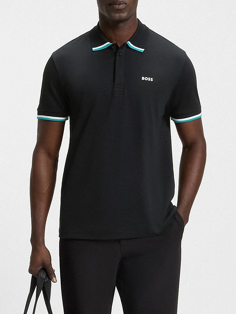 Paddy Knit Polo Shirt Cotton with Striped Trims