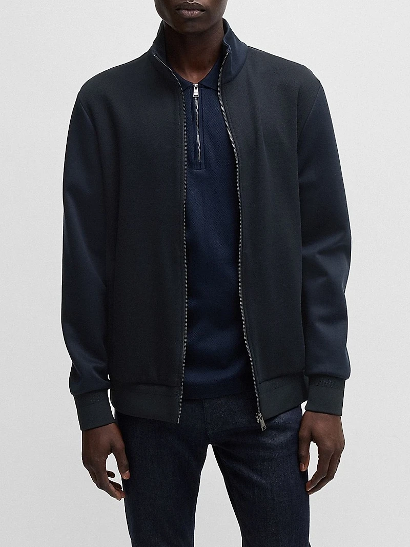 Regular-Fit Zip-Up Sweatshirt Stretch Cotton