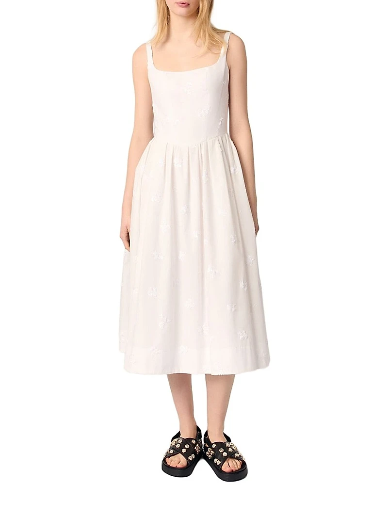 Embroidered Cotton Midi Dress