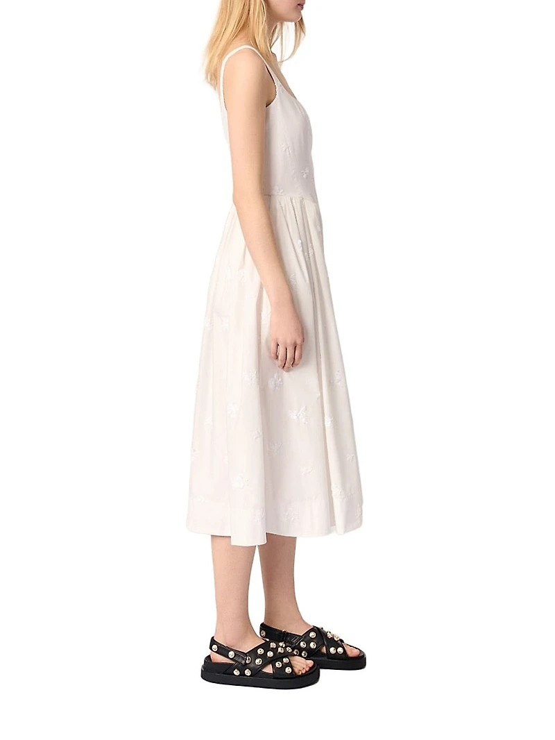 Embroidered Cotton Midi Dress