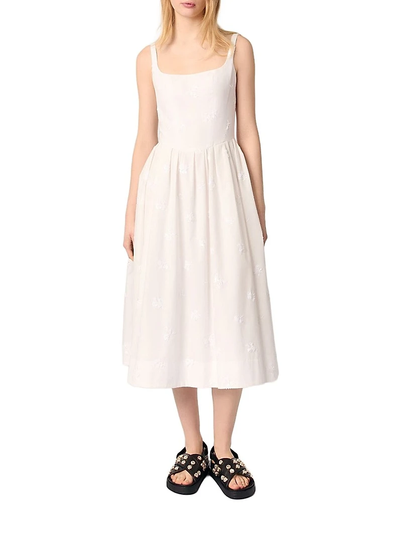 Embroidered Cotton Midi Dress