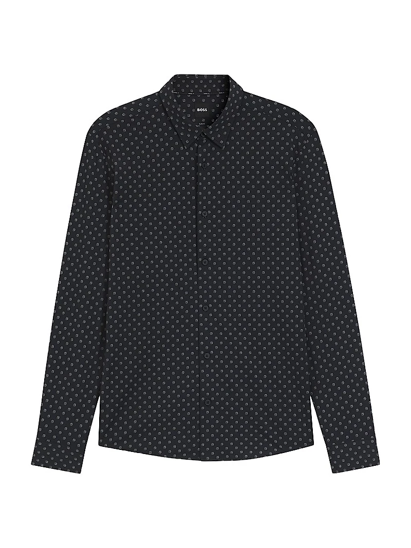 Slim-Fit Shirt Printed Performance-Stretch Italian Fabric