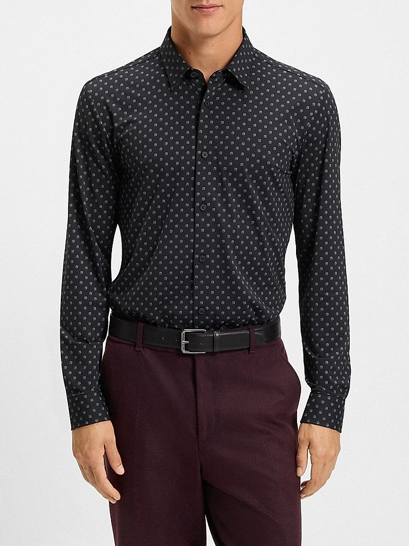 Slim-Fit Shirt Printed Performance-Stretch Italian Fabric