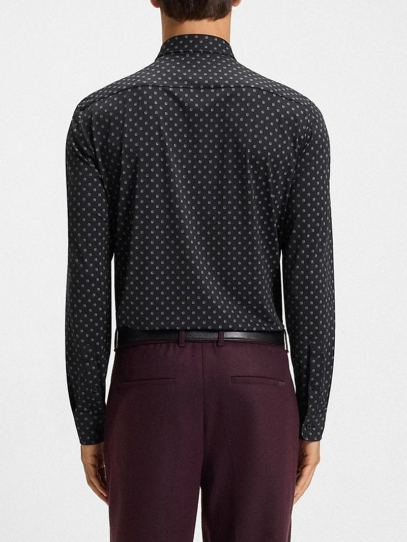 Slim-Fit Shirt Printed Performance-Stretch Italian Fabric