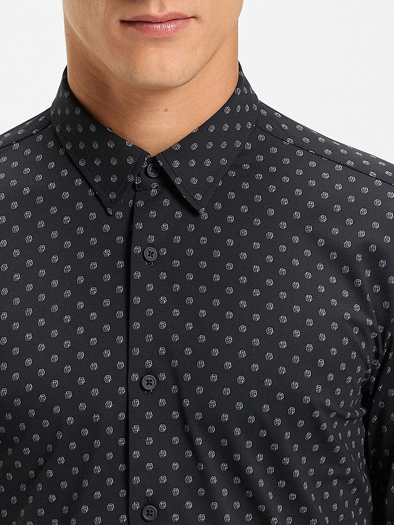 Slim-Fit Shirt Printed Performance-Stretch Italian Fabric