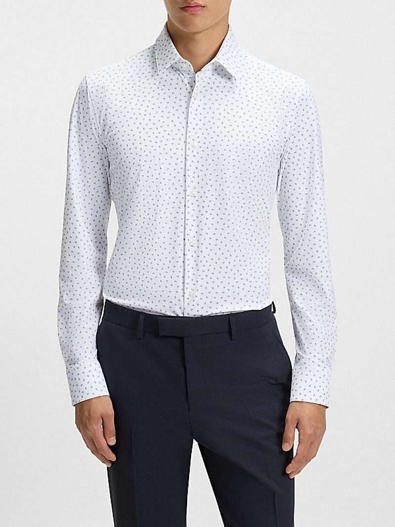 Slim-Fit Shirt in Printed Performance-Stretch Jersey