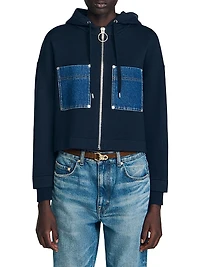 Knit and Denim Sweatshirt