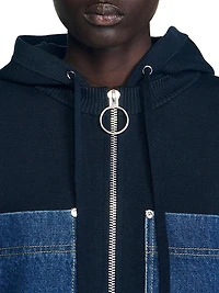 Knit and Denim Sweatshirt