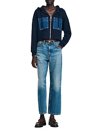 Knit and Denim Sweatshirt