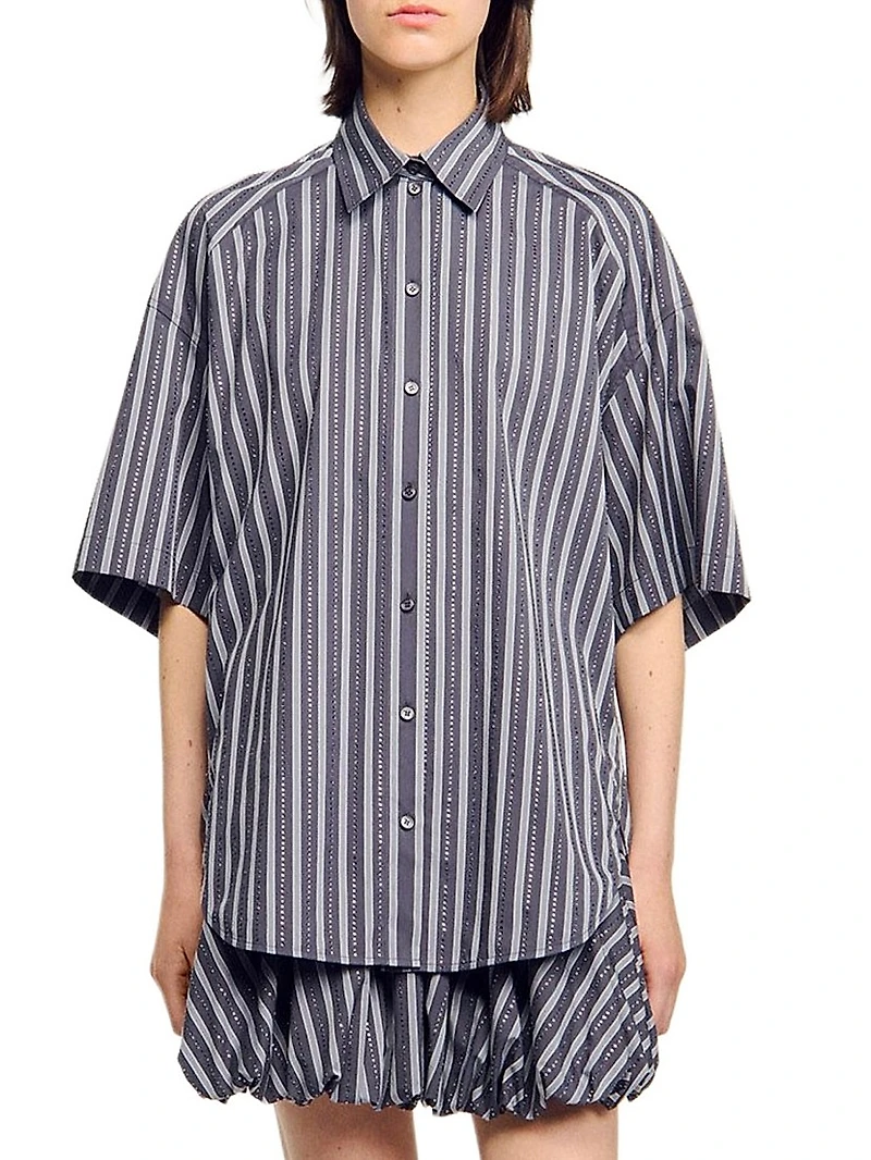 Oversized Striped Rhinestone Shirt