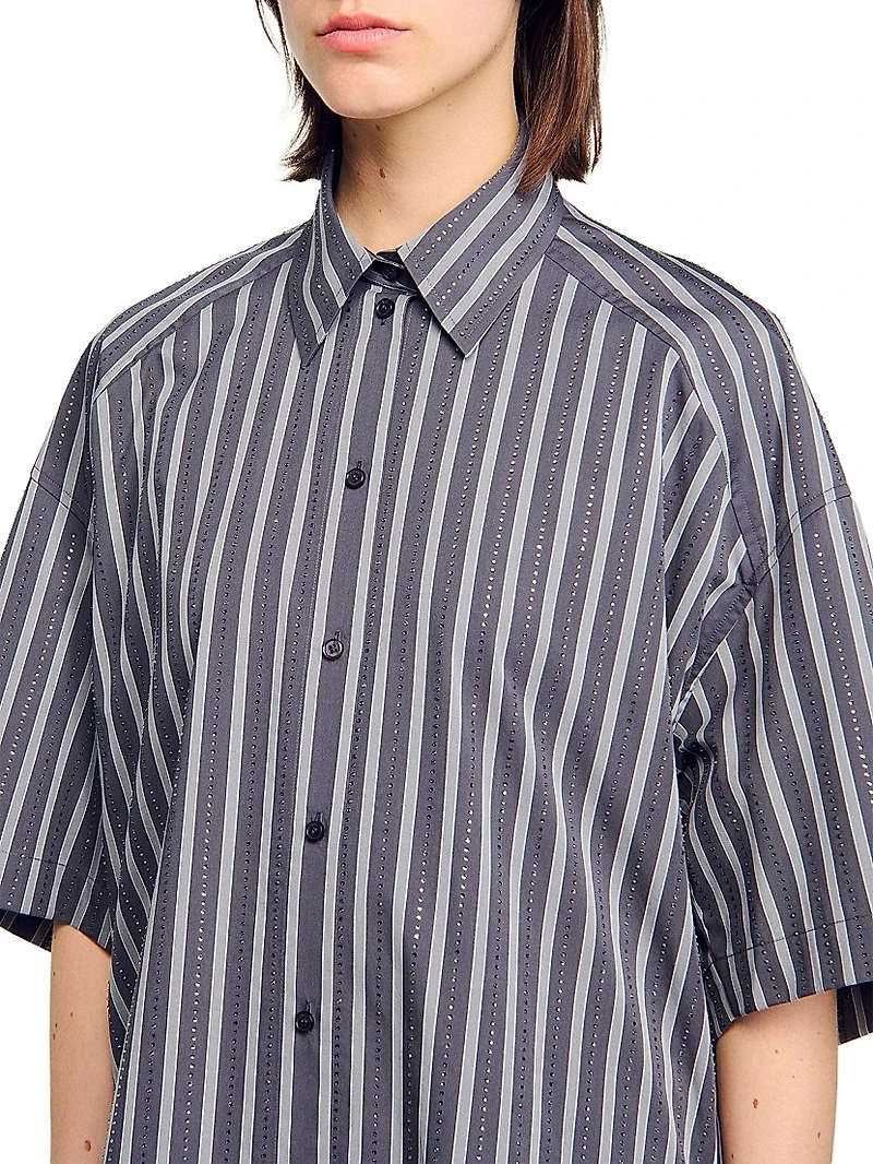 Oversized Striped Rhinestone Shirt