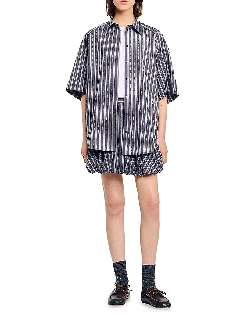 Oversized Striped Rhinestone Shirt