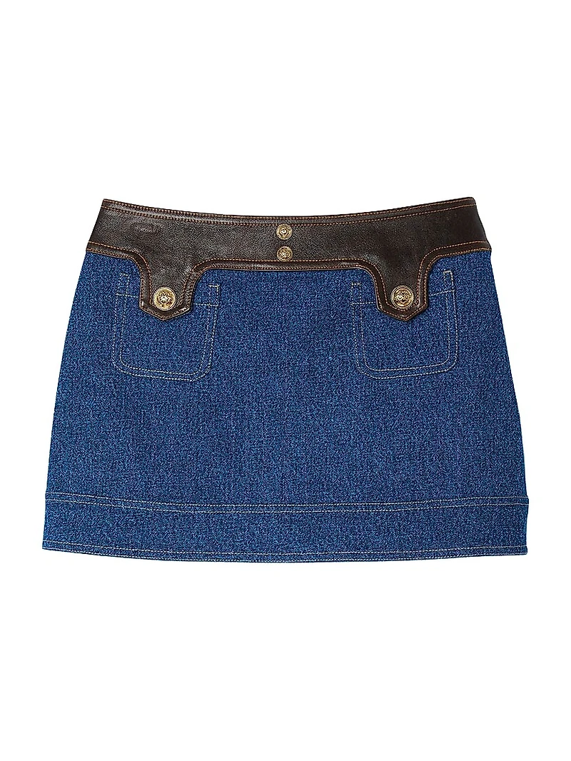 Short Denim and Leather Skirt
