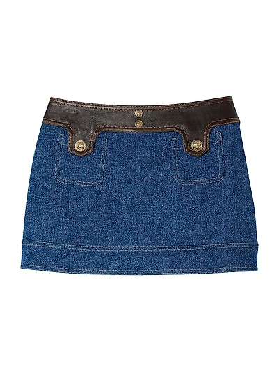 Short Denim and Leather Skirt