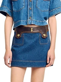 Short Denim and Leather Skirt