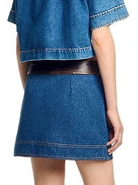 Short Denim and Leather Skirt