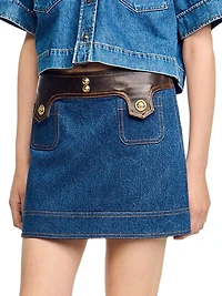 Short Denim and Leather Skirt