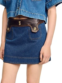 Short Denim and Leather Skirt