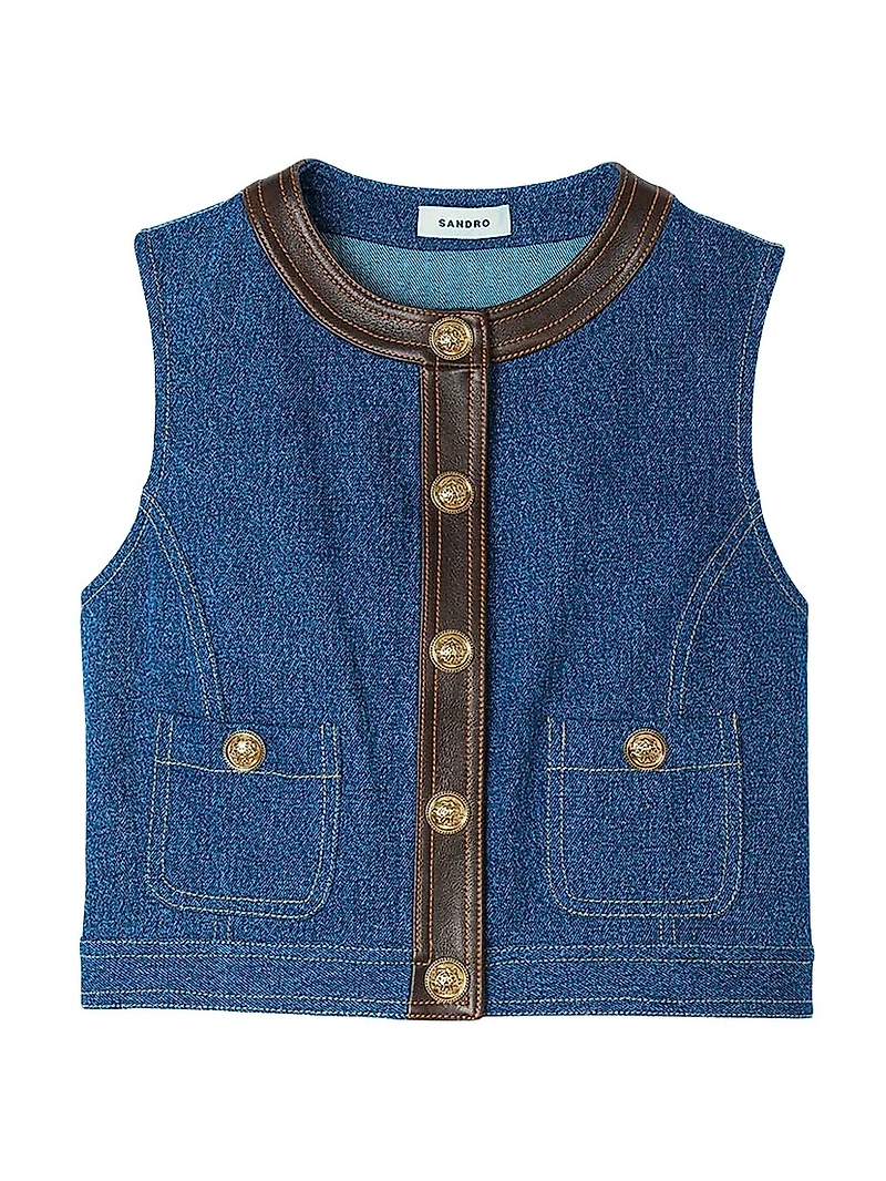 Denim and Leather Top