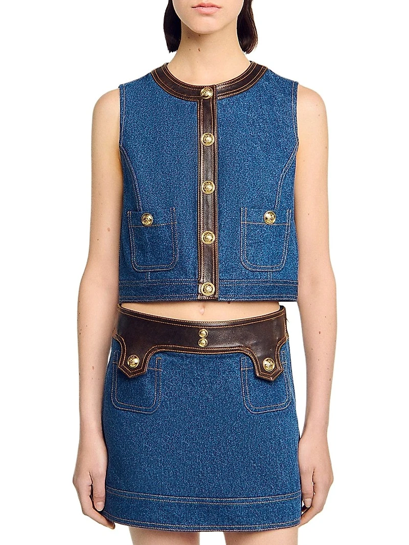 Denim and Leather Top