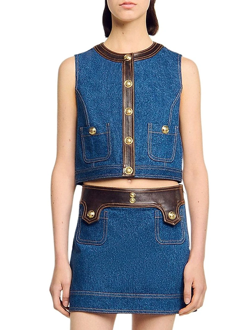Denim and Leather Top