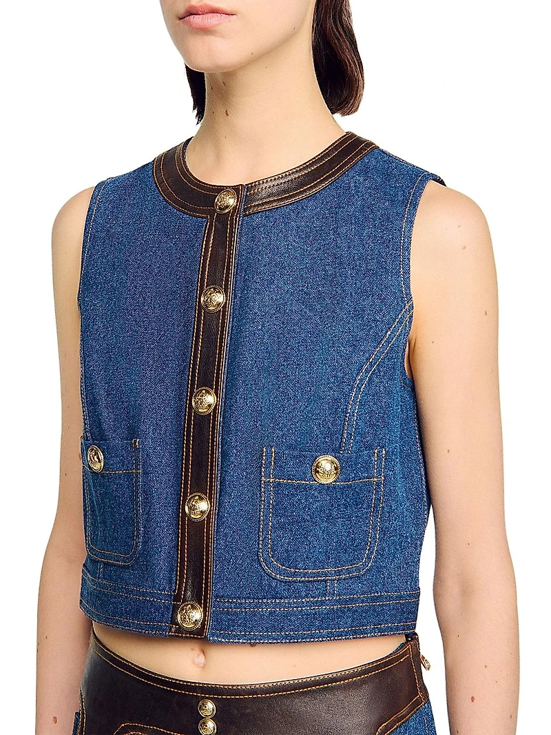 Denim and Leather Top
