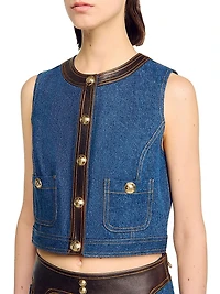 Denim and Leather Top