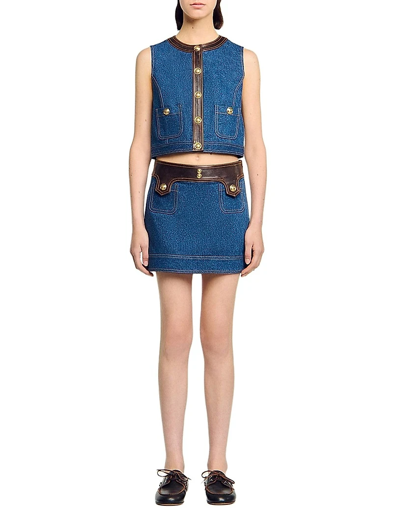 Denim and Leather Top