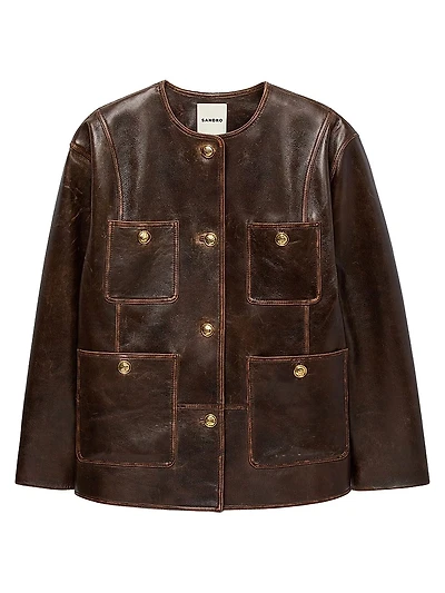 Long Distressed Leather Jacket