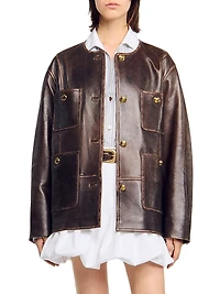 Long Distressed Leather Jacket