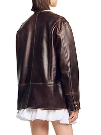 Long Distressed Leather Jacket