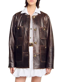 Long Distressed Leather Jacket