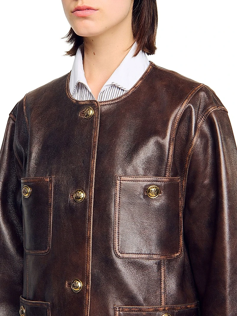Long Distressed Leather Jacket