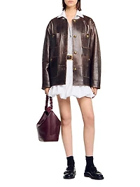 Long Distressed Leather Jacket