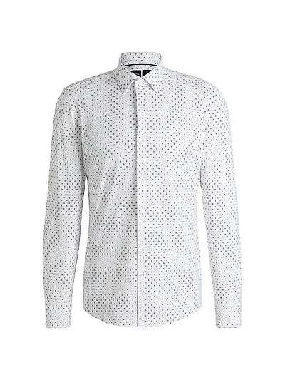 Slim-Fit Shirt in Geometric-Print Performance-Stretch Fabric