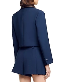 Cropped Jacket with Leather Collar