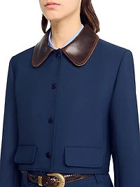 Cropped Jacket with Leather Collar