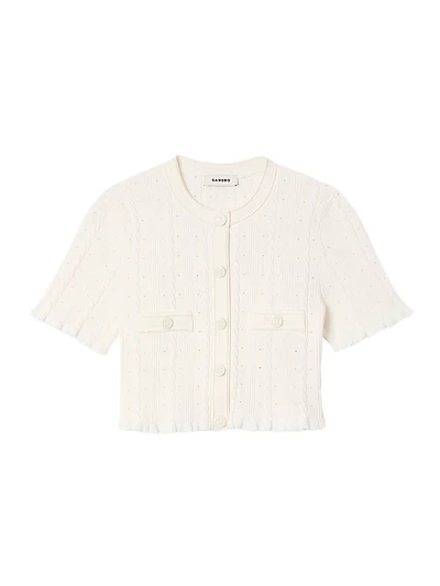 Cropped Pointelle Knit Cardigan