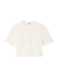 Cropped Pointelle Knit Cardigan