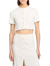 Cropped Pointelle Knit Cardigan