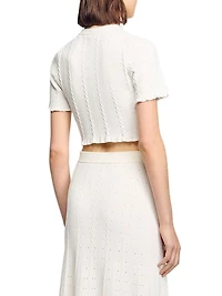 Cropped Pointelle Knit Cardigan