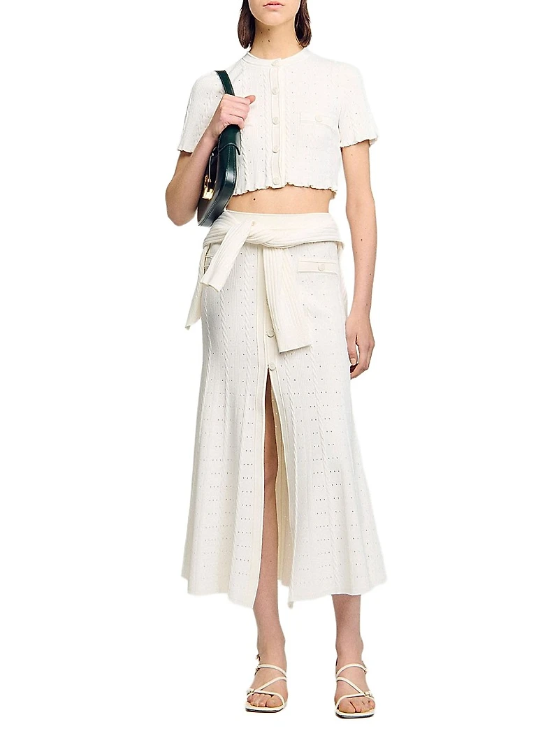 Cropped Pointelle Knit Cardigan