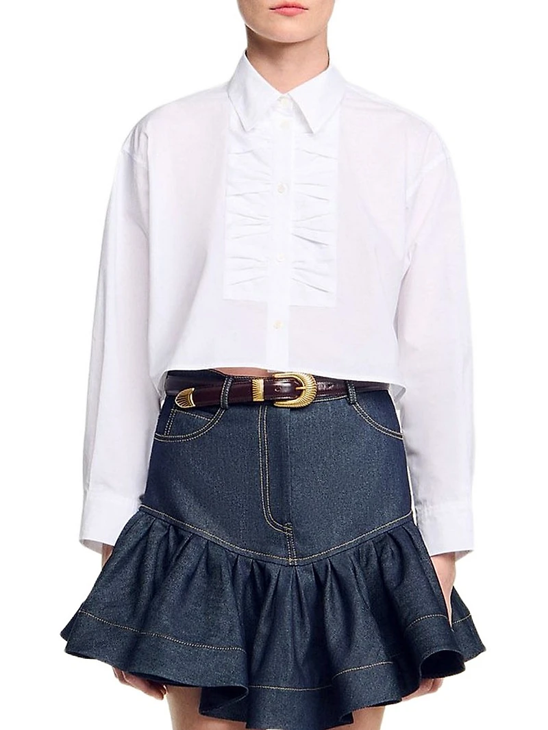 Cropped Shirt with Bow Detail