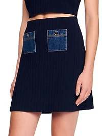 Mini Knit and Denim Skirt
