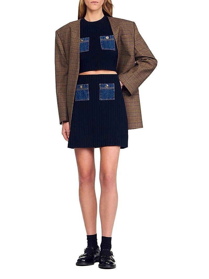 Mini Knit and Denim Skirt