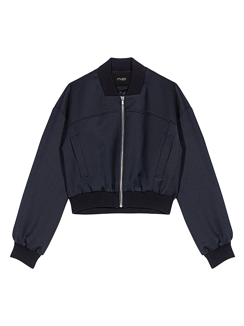 Zipped Mixed Wool Bomber Jacket