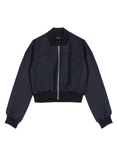 Zipped Mixed Wool Bomber Jacket